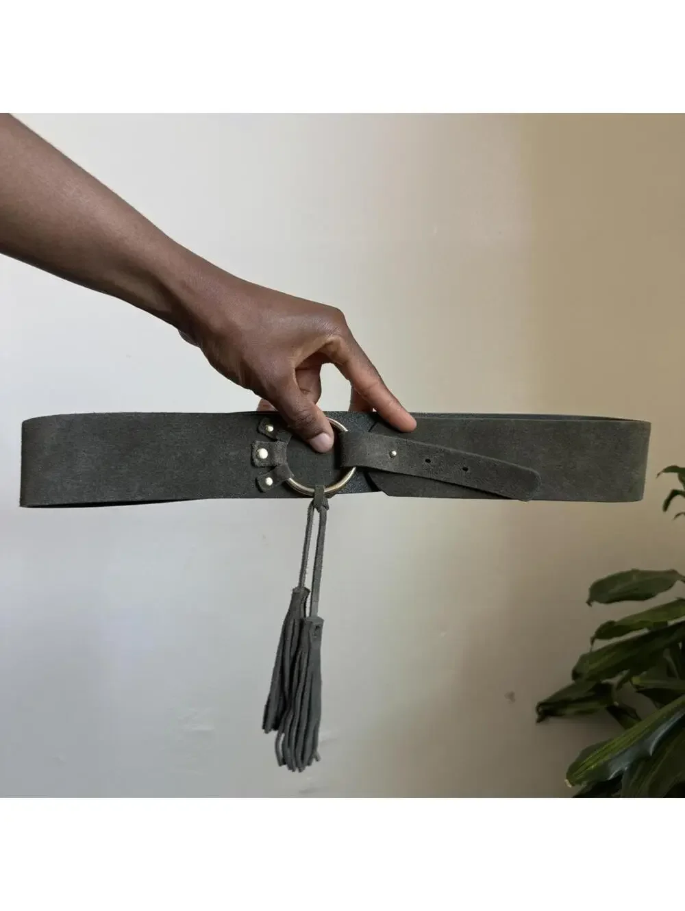 Vintage Y2K Wide Suede O-ring buckle Belt with Tassel‎ size fits L-XL